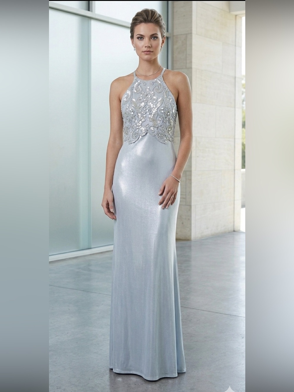 Zum Zum‎ by Niki Livas Silver Beaded Prom Dress